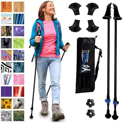York Nordic Motivator Walking Pole - Just Black and Four Pack Round Wide Hiking Pole Replacement Feet Cover