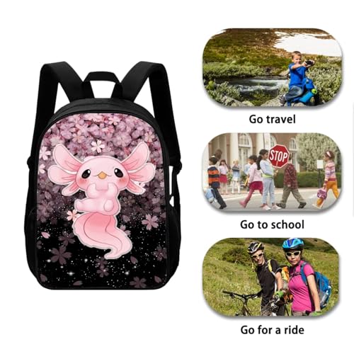 Ystardream Cherry Blossom Axolotl Backpack With Lunch Box Bookbags for 7Th Grade Girls Elementary School Backpack Set 4 in 1 Kindergarten Middle School BookbagsSet for Teens Kids Book Bags3
