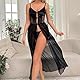 KOEMCY Damen Sexy Spitze Dessous Set mit Tanga Transparente Mesh Babydoll Nachtwäsche V Ausschnitt Verstellbare Träger Erotische Nachtwäsche für Romantische Nächte (XL)