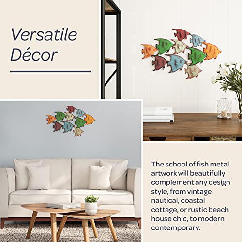 Lavish Home School of Fish Wall Art- Nautical 3D Metal Hanging Décor-Vintage Coastal Seaside Inspired Style-Under Water Sea Life Ocean Home Artwork - Image 3