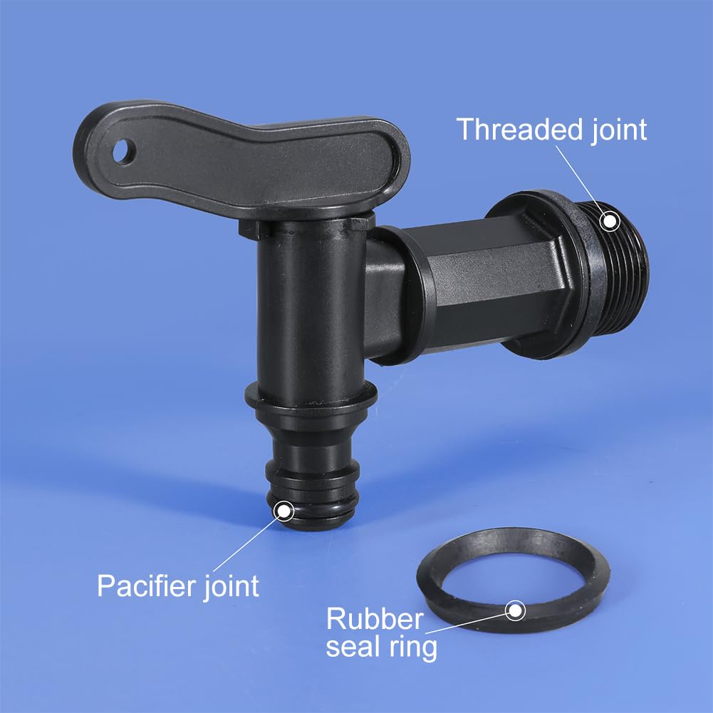 2 Rubinetti Di Scarico Per Serbatoio Acqua Piovana: Filetto 3/4 Pollice (20mm) In Plastica PP, Con Guarnizioni E Dado, E Nastro Sigillante, Per Botte E Raccolta Acqua - 2