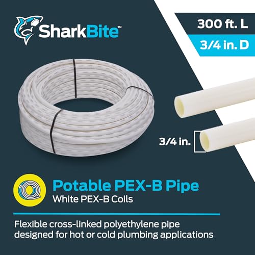 Image of SharkBite 3 /4 Inch x 300 Feet White PEX-B, PEX Pipe Flexible Water Tubing for Plumbing, U870W300