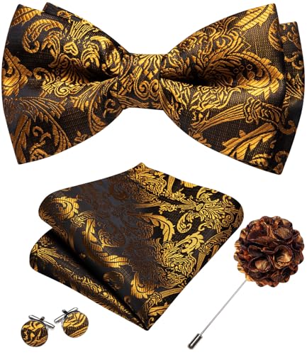 Image of YOHOWA Mens Bow Tie Set Paisley Coloful Pre-tied Bowties Adjustable with Handkerchief Cufflinks Wedding Prom Party
