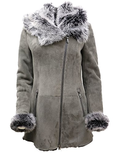 Luxuriöser Grauer Wildleder Merino Lammfell Mantel mit Toscana Kragen L