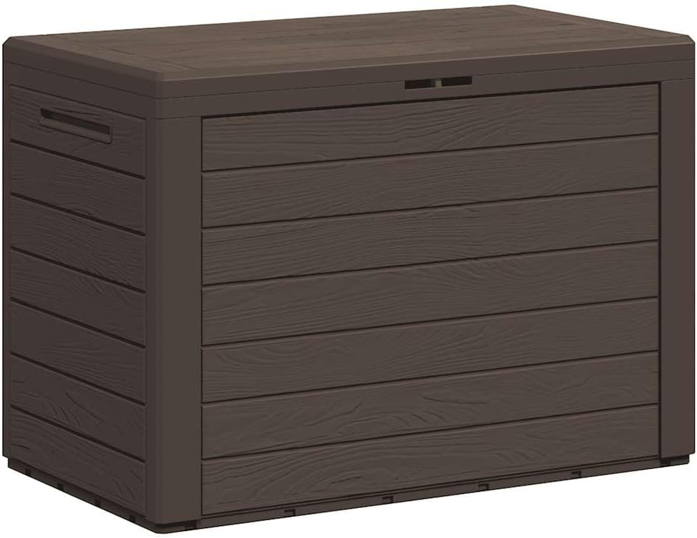 Rectangular Outdoor Storage Box, Brown Polypropylene Deck Box, 30.7 x 17.3 x 21.7 inch Patio Storage Cabinet, 50.4 Gallon Capacity for Garden Tools, Cushions