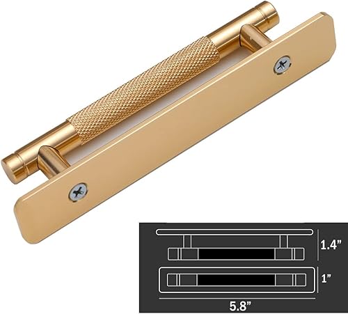 Miniatura 4 de Paquete de 2 manijas de gabinete moleteadas de barril dorado autoadhesivas de 5 pulgadas de 5.039 in con placa base, tiradores de gabinete de