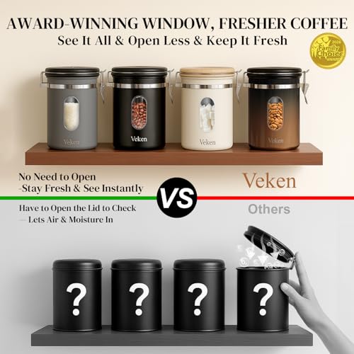 Image of Veken Coffee Canister with Window, Airtight Stainless Steel Container, 22OZ