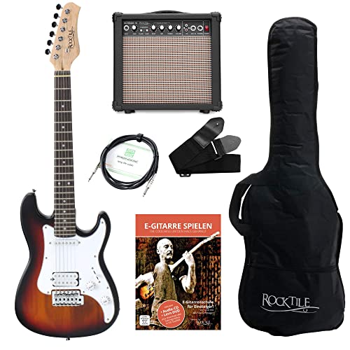 Rocktile Sphere Junior Guitare Eléctrique 3/4 Sunburst SET avec ampli, cable et sangle - Les Beatles, Paul McCartney, John Lennon, RIngo Starr, George Harrison Rocktile Sphere Junior Guitare Eléctrique 3/4 Sunburst SET avec ampli, cable et sangle