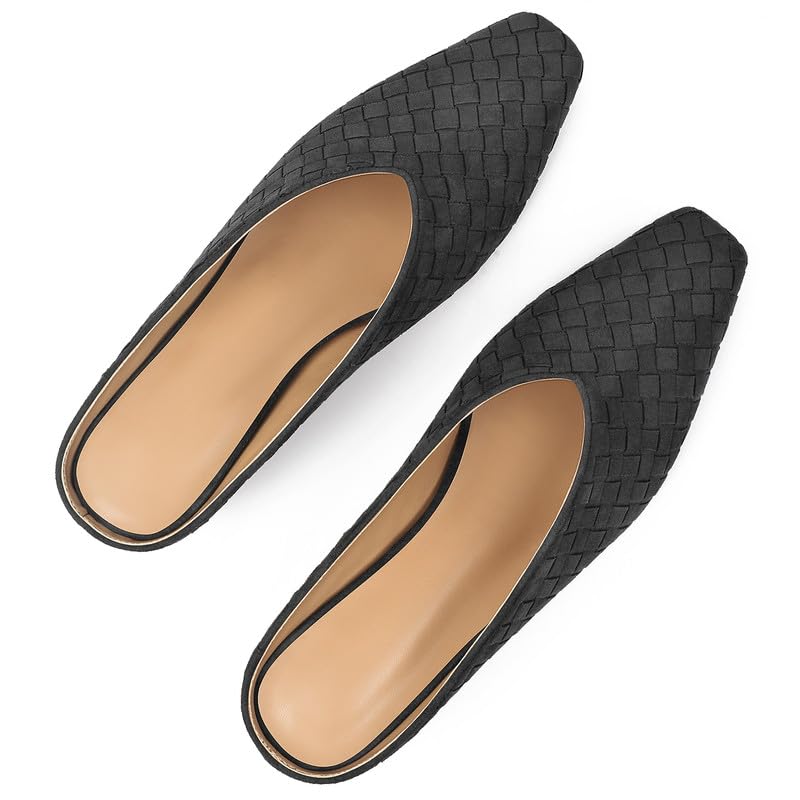 Image of Woven Mules for Women Slip on Comfortabke Metallic Slides Ladies Trendy Square Toe Hidden Wedge Mules