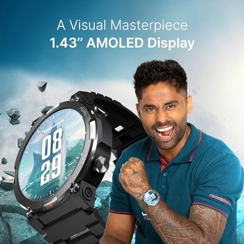 Image of CrossBeats Everest Smart Watch for Men 1.43 inch True AMOLED, Always ON Display Bluetooth Calling Rugged Outdoor Military Standard Certified Upto 15 Days Battery Life Smartwatch 100+ Sports Mode (Black)