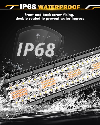 Image of Auxbeam 20 Inch 420W LED Light Bar, 6 Modes Strobe Amber Lights Yellow Fog Light Dual Color Spot Flood Offroad Driving Lights, Memory Function LED Work Lights for Truck Car ATV