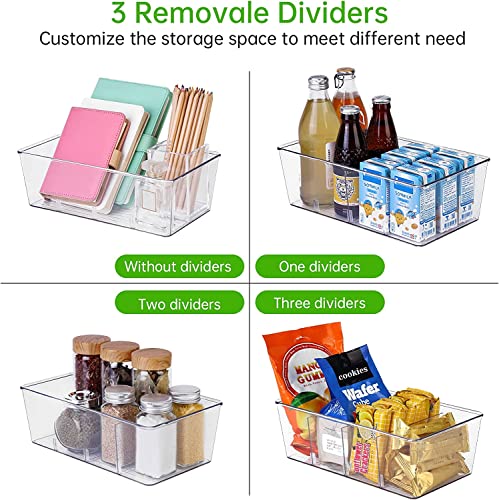 Wilfox Pantry Organization, 3 Pack Clear Organizer Bins With Removable Dividers For Pantry, Kitchen, Fridge, Cabinet, Stackable Storage Bins For Snack, Pouches, Spice Packets #TOP1