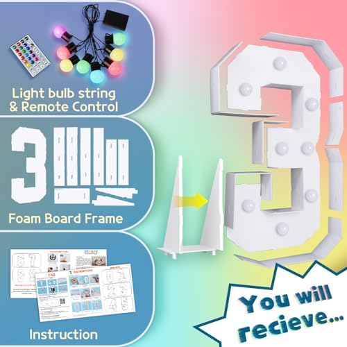 Image of Imprsv Colorful 3FT Marquee Numbers 3, 18 Colors Large Light up Numbers