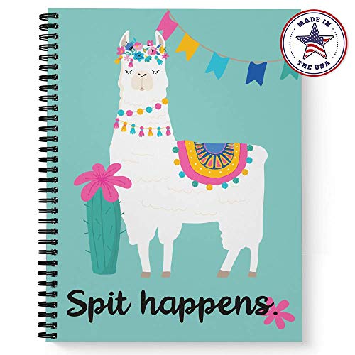 Softcover Spit Happens 8.5" x 11" Funny Llama Spiral Notebook/Journal, 120 Wide Ruled