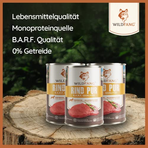 Wildfang® Premium Hunde-Nassfutter I Monoprotein I getreidefrei I B.A.R.F Qualität (Rind pur, 6 x 400g)