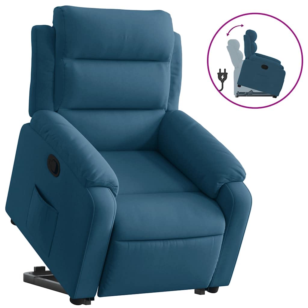 Relaxsessel Blau aus Samt mit Elektrischer Aufstehhilfe & Manueller Liegefunktion 75x92,5x100 cm für Wohnzimmer, Schlafzimmer & Seniorengerecht