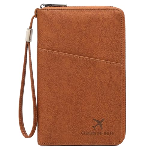 Porta-documentos de viagem, porta-documentos para viagem, porta-documentos para família com RFID, Castanho, Moderno