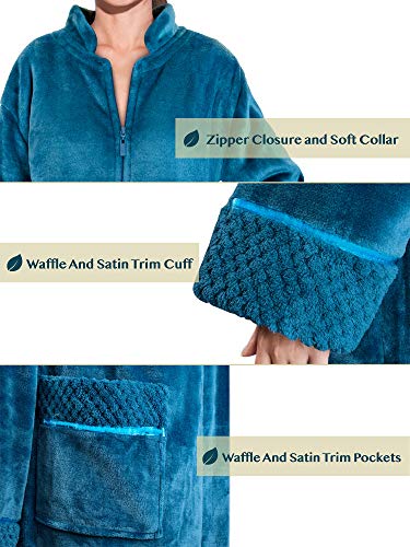 PAVILIA Womens Housecoat Zip Robe, Fleece Zip Up Front Robe Bathrobe, Plush Warm Zipper House Coat Lounger with Pockets, Long - Image 5