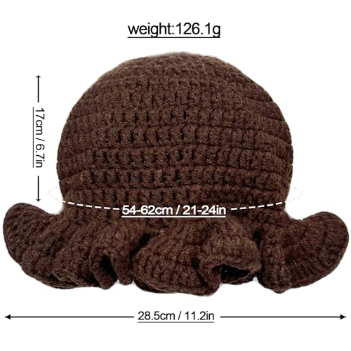 Hshsclth Crochet Hat Knitted Bucket Hats Solid Color Fashion Ruffled Brim Floopy Bucket Hat for Women (US, Alpha, One Size, Brown) - image 2