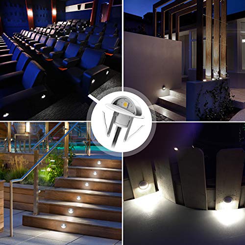 QACA 10 Pack LED Stair Lights Kit Low Voltage Deck Lights Waterproof IP65 Outdoor 1-2/5" Recessed Wood LED Deck Lighting Yard Garden Patio Step Landscape Pathway Decor Lamps, Cold White