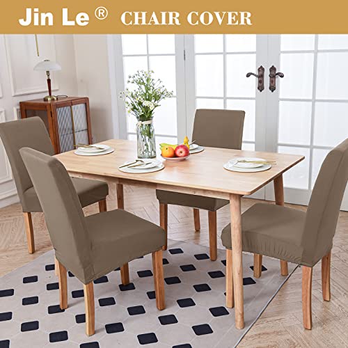 Jin Le Dining Chair Covers Set Of 2 Khaki, Stretch Parson Chair Slipcover Chair Covers For Dining Room Protector Cover Removable Washable Kitchen Chair Covers For Hotel, Wedding, Banquet, Restaurant #TOP1