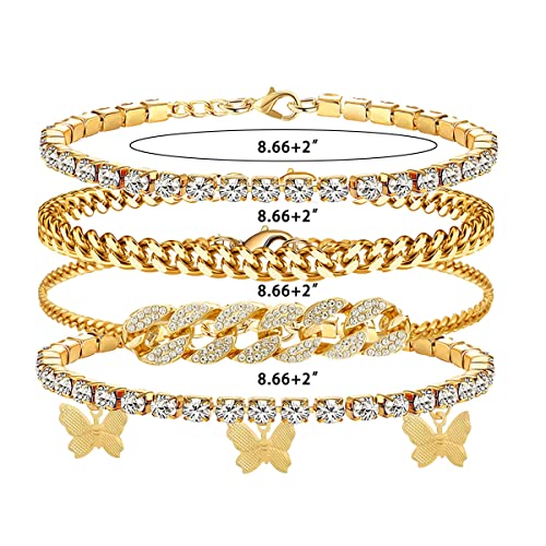Image of yfstyle Butterfly Ankle Bracelet for Women Rhinestone Anklets Bulk Adjustable Layered Beach Ankle Bracelet Braided Chain Anklet Charm Ankle Bracelet Jewerly Gift