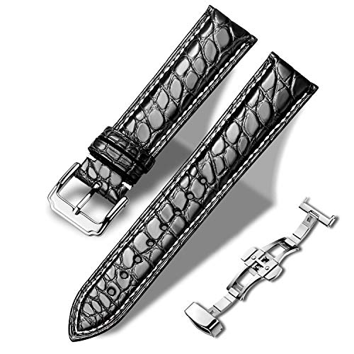 Moran Quick Release Alligator Leather Watch Bands Deployment Butterfly Buckle 18mm 19mm 20mm 21mm 22mm 23mm 24mm Replacement Top Alligator Grain Leather Watch Strap for Men and Women