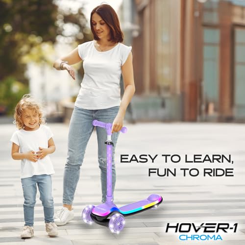 Image of Hover-1 Chroma Folding Kick Scooter for Kids with Multicolor Wheel Lights, 3 inch Front Wheels, Rear Foot Brake, and 110 LB Weight Capacity
