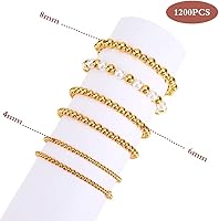 Vista 2 de 1200 piezas de cuentas redondas doradas espaciadoras lisas con forma de bola sueltas para pulseras, 4 mm, 6 mm, 8 mm