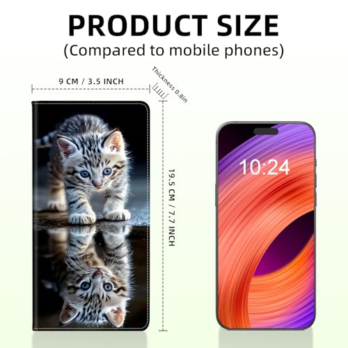 Long Women Wallet, Ultra Slim Thin Wallet for Women, RFID Blocking PU Leather Credit Card Holder, Multi-Card Slots Business Travel Bifold Clutch, Reflection Cat2