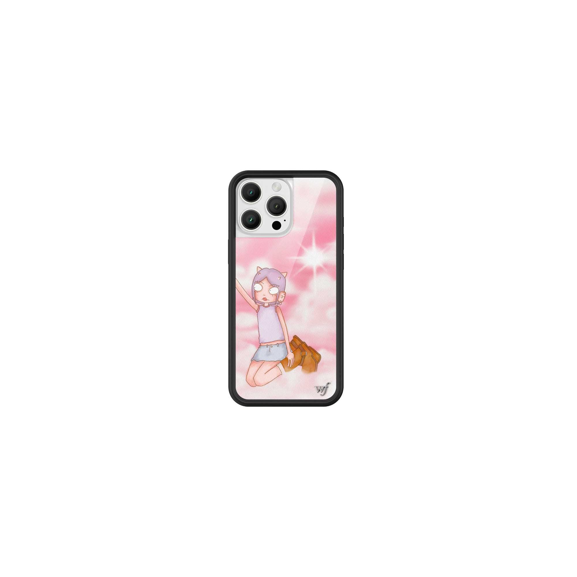 Wildflower Cases - Compatible with iPhone 16 Pro Max | Protective Black Bumper, 6.5ft Drop Test Certified, Women Owned Small Business | Pink White Clouds Sky Dainty Cute Trendy | Collab- Enya