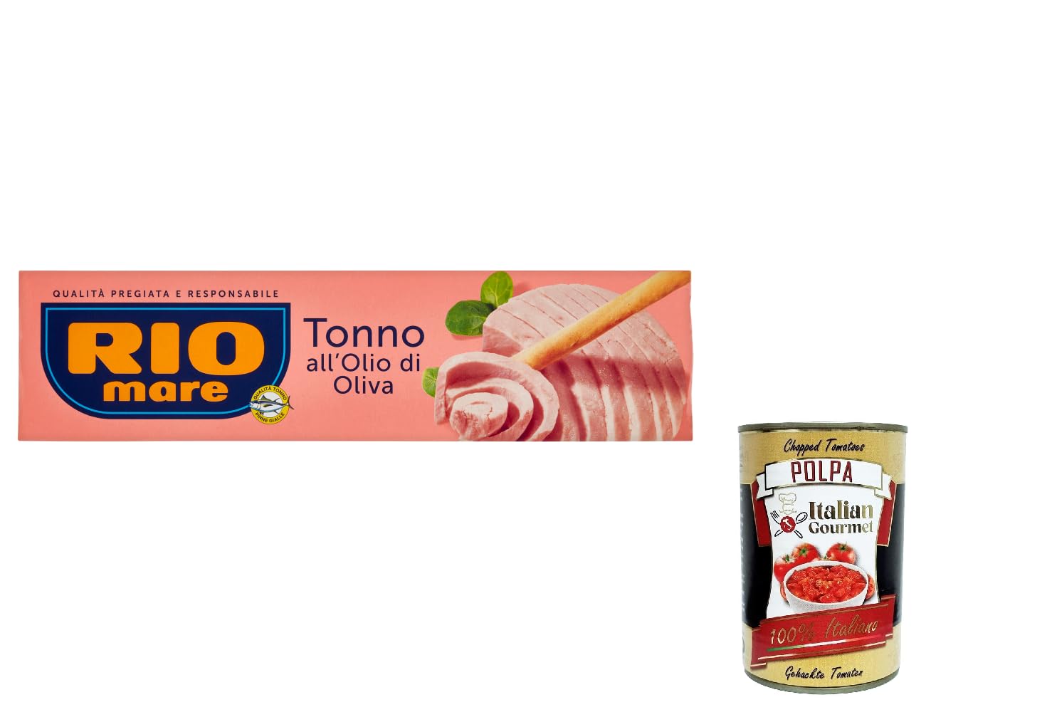 Italian Gourmet Tonno all'Olio di Oliva Gelbflossen Thunfisch 96 x 80g | Conserva in lattina, tenero e saporito, eingelegt für insalate, panini und, Gesamtnettogewicht 7,68 kg + Kostenlos Polpa 400g