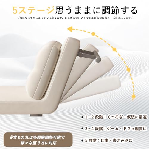コンパクトソファベッド, 5段階調節リクライニング, 灯芯絨×油蠟革, 高反発ウレタン, スチール脚, ソファ&ベッド兼用, リビング・ワンルーム・ゲストルーム対応 [4]