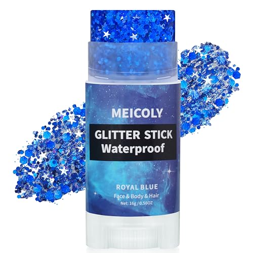 MEICOLY 4th of July Royal Blue Face Hair Glitter Stick Fourth of July Body Glitter USA Flag Makeup for Independence Day Memorial Day Veterans Day Waterproof Rave Accessories Blue Field Day Accessories