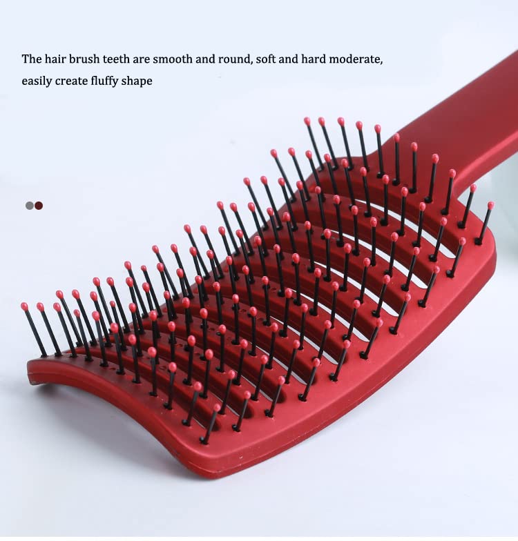 Miniatura 8 de Bling Styling Cepillo de pelo liso y desenredante para mujeres, niñas, hombres, peine Spareribs en forma de arco (rojo)