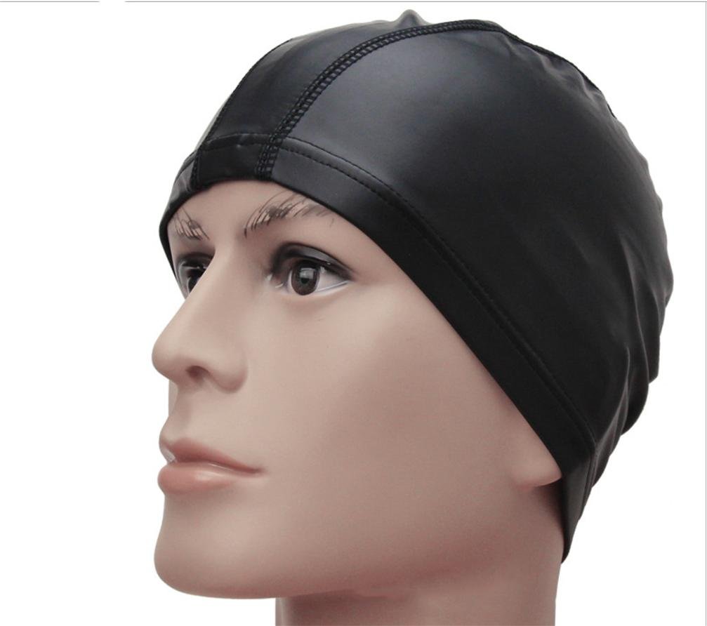 HLTapa De Natación Del Agua Caliente Tapa Impermeable De La Protección De Oído Pu Cubrió El Sombrero Masculino Y Femenino Del Sombrero Largo Del Pelo Gorra De Natación Grande , Black,black