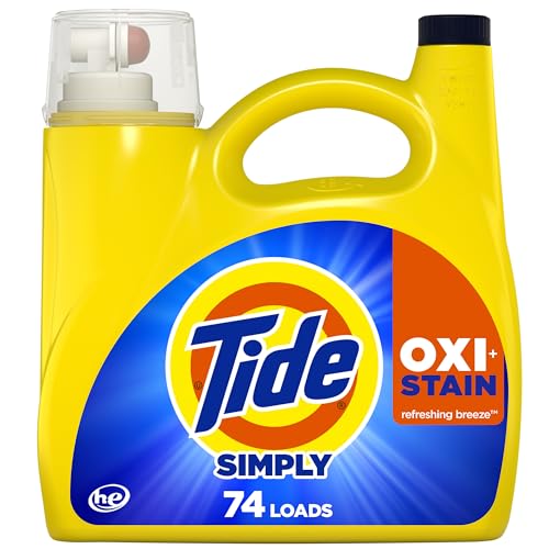 Tide Simply Oxi Boost + Ultra Stain Release, 105 fl oz, 74 Loads, Tough on Stains, Whitens, Brightens, Refreshing Breeze Scent
