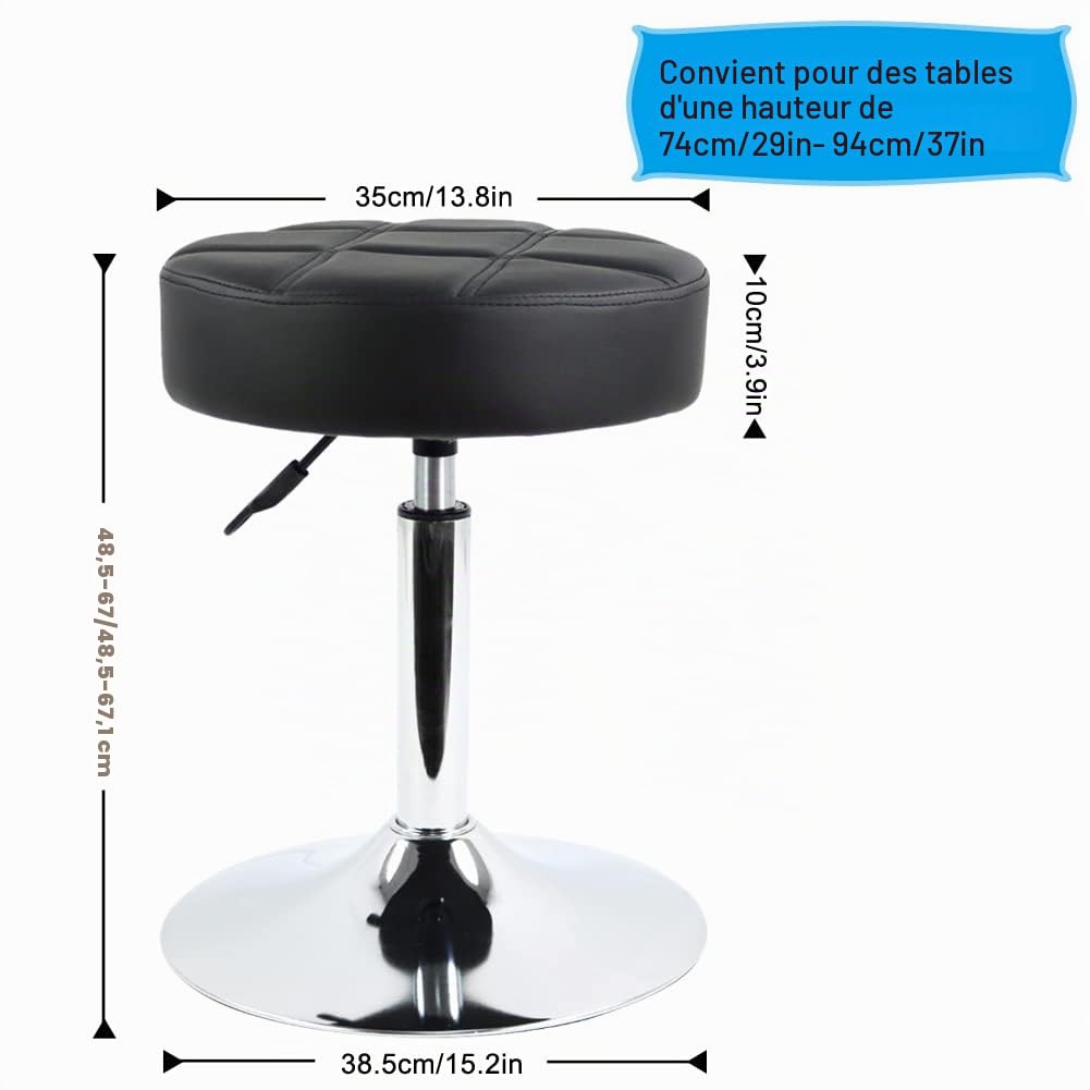 FURWOO PU Tabouret de Bar Rond en Cuir épais Tabouret de barbier réglable et Rotatif en Hauteur Peut être appliqué à la réception du comptoir du Bar à la Maison (Noir)