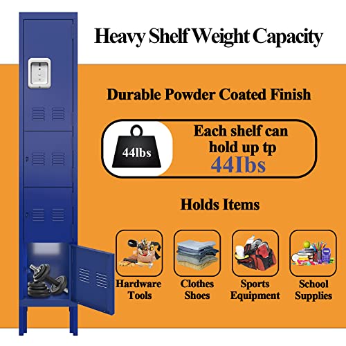 KAER Metal Lockers for Employees,4-Tier Storage Locker,Locker Cabinet for Home Gym Office School Garage with Mirror,Screwdriver,Gloves,Unassembled (Blue, 4-Tier)