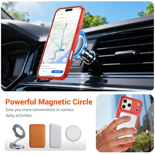 Image of SUPFINE Magnetic for iPhone 17 Pro Case Red | (Compatible with MagSafe)(Military Grade Drop Protection)(Camera Protection)Translucent Matte Phone Cover