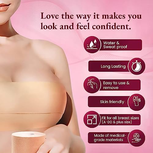 Image of RECLUSE Boob Tape with 10pcs Nipple Cover & 36pcs Fashion Tape Double Sided Body Tape Adhesive Strapless Bra & Heavy Breast Support - Boobs Tape for Women Clothes - Waterproof Tape