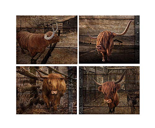 Highland Cow Canvas Black and White Landscape Pasture Hairy Cow Wall Art Pictures Canvas Wall Art Farmhouse Prints Photo Contemporary Cow Decor Paintings Home Decoration Artwork 8"x10"x4 Unframed