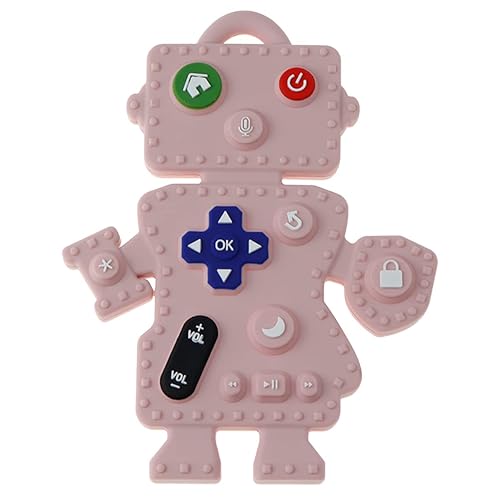 Juguetes de dentición de bebé de silicona - Robot Mordedor de control remoto para estimulación sensorial educativa temprana (rosa)