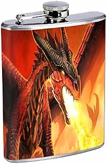 Fire Breathing Dragon Fantasy S32 Flask Stainless Steel 8oz Hip Silver Whiskey Drinking Spirits Liquor