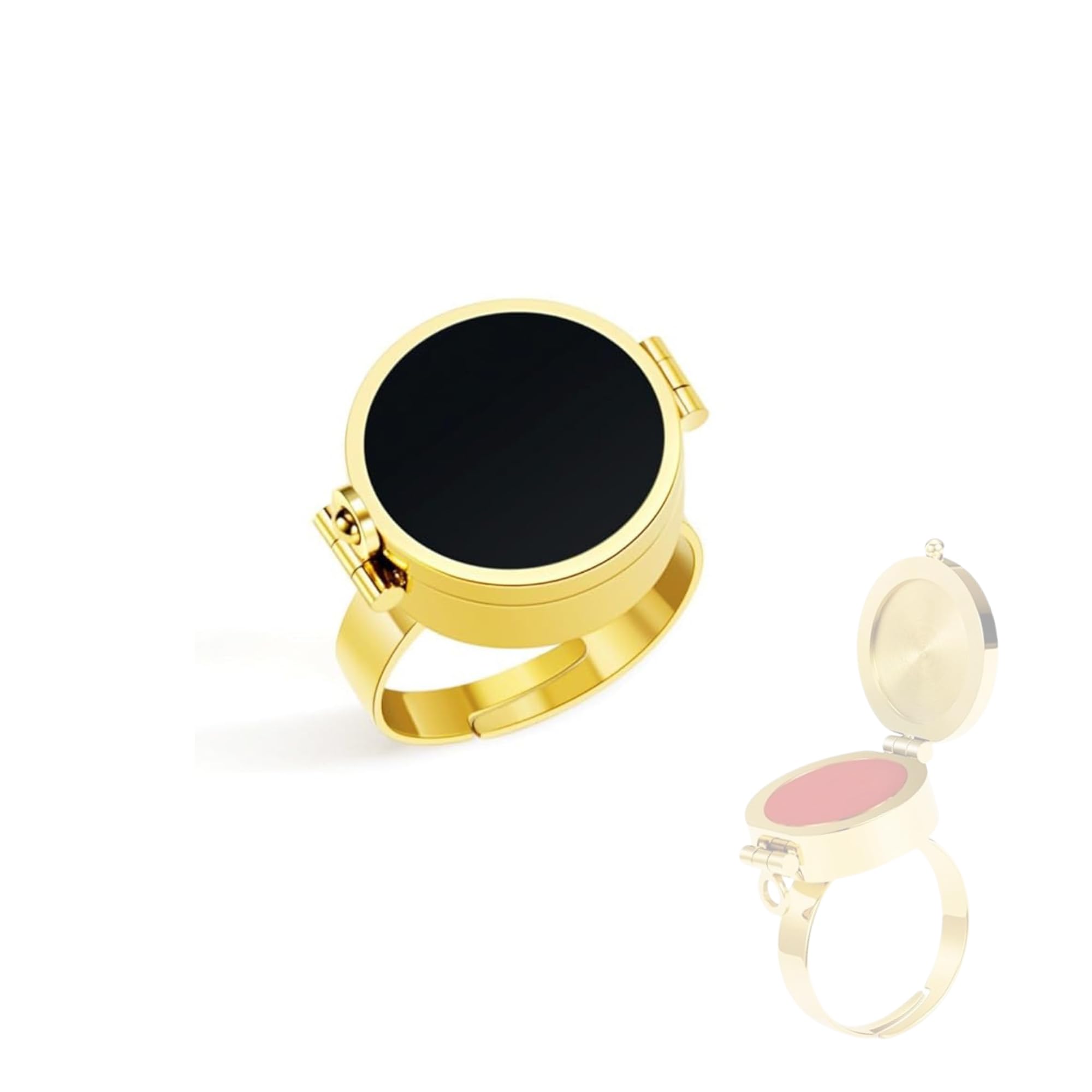 Lip Balm Ring for Women, Gold Plated | Adjustable Size | Secret Storage Compartment for Lip Balm, Lipstick for Touch Ups, Solid Perfume & Pills | Vintage Style Multi-Functional Jewelry-image-14