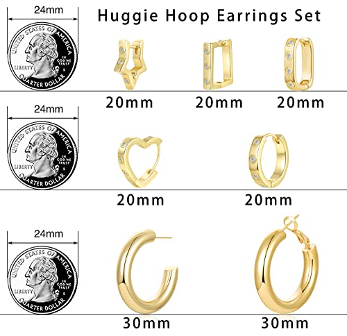 Cuicanstar 7 Pairs Chunky Gold Hoop Earrings Hypoallergenic 14K Gold Hoops Cubic Zirconia Huggie Earrings Set For Women Girls #TOP3