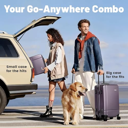 Image of 2 Piece Luggage Set, Carry on & Checked Suitcase with TSA Lock, Durable Hardshell & Silent 360 Wheels for Business Travel, Airline Approved (20 inch 14 inch) (Light Purple)