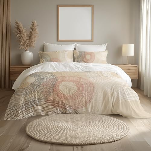 Image of LANE LINEN 400TC Morrison Bloom Super King Size Bedsheet with 4 Pillow Cases | 100% Cotton Digital Print Bedding Set (2.74 M x 2.74 M) | Modern Floral Pattern for Luxurious Comfort (Brown Circle)