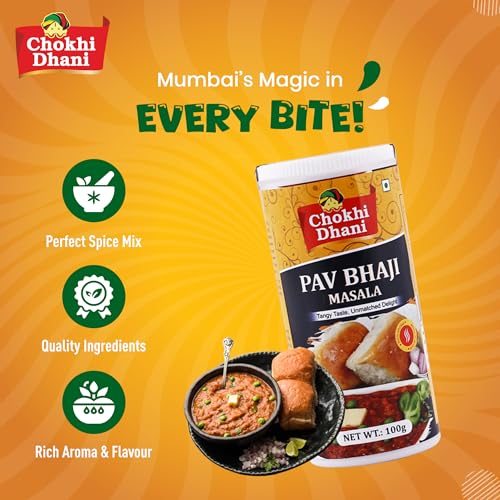 Image of Chokhi Dhani Pav Bhaji Masala 100g | Mumbai Street Style Spice Mix | Chatpata & Spicy Tawa Masala for Pav Bhaji & Tawa Pulao | Authentic Desi Flavour