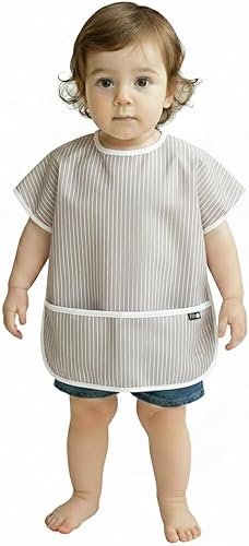 Short Sleeve Waterproof Bib for Toddlers Easy Clean Feeding Apron for Mealtime, Daycare, Self-Feeding, Lightweight